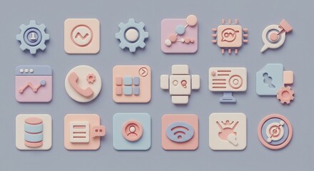 Modern digital icons set featuring technology, data, communication, and user interface elements
