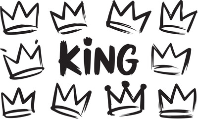 Fototapeta premium Hand Drawn Crown King Text Shapes Collection Set on Checkered Surface
