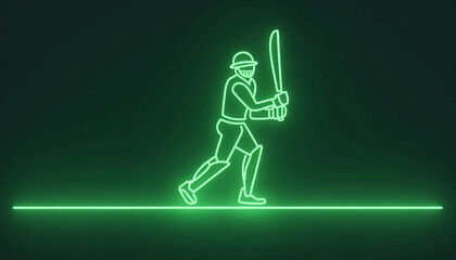 Neon Cricket Batsman Silhouette