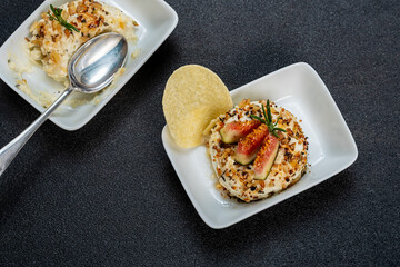 Cheese terrine Gourmet appetizers with figs and walnuts