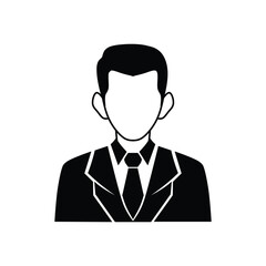 Black and white vector illustration of businessman avatar wearing suit and tie