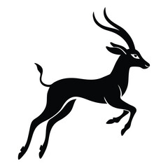 Silhouette of a leaping gazelle isolated on white background, side view