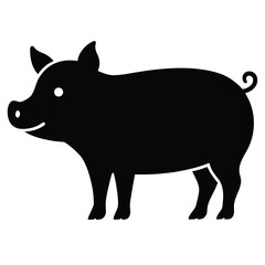Illustration of a pig isolated on white background in black silhouette