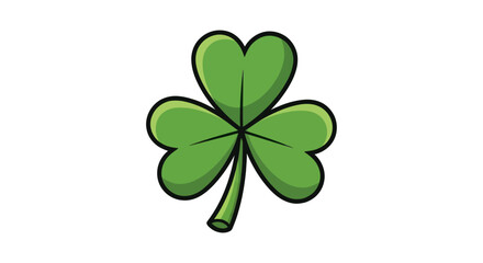 Vibrant green shamrock with three heart-shaped leaves and a stem.