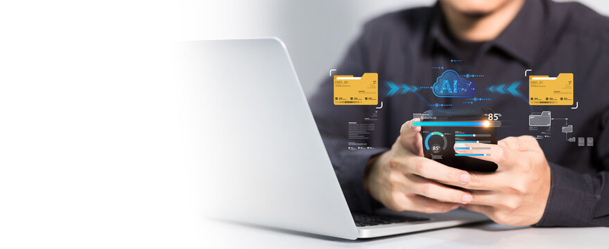 Concept of ai cloud-based file systems enhances business efficiency by enabling secure document sharing, data transfer automation, and centralized management of digital archives