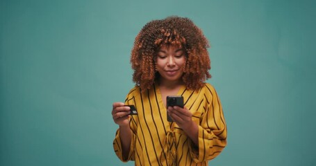 Woman use phone for online shopping scrolls on smartphone different goods