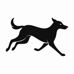 Running dog silhouette isolated on white background with sleek and agile form