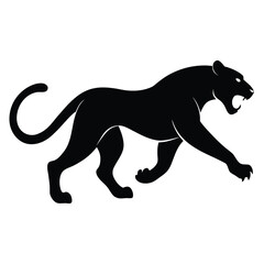Silhouette of a panther prowling isolated on white background in black color