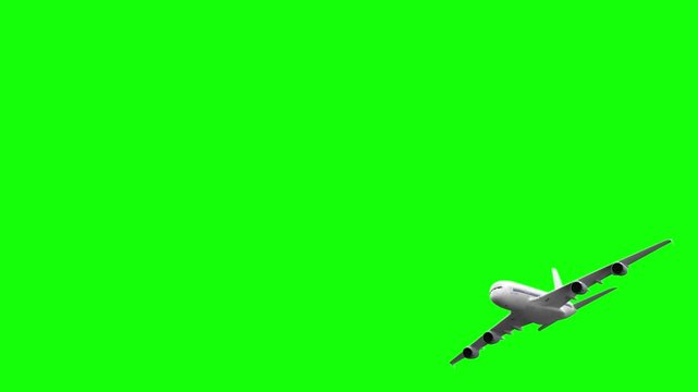 3d rendered animation of passenger plane in flight on green screen