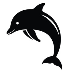 Silhouette of a dolphin jumping out of the water isolated on white background