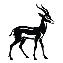 Silhouette of a sable antelope isolated on white background, standing gracefully