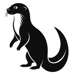 Silhouette of an otter isolated on white background, a semiaquatic mammal