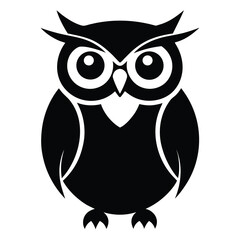 Silhouette of an owl isolated on white background, a nocturnal bird of prey