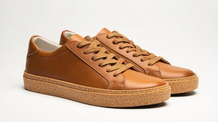 Tan Leather Sneakers with Cork Soles: Minimalist and Sustainable Footwear