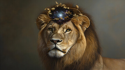 Fototapeta premium Majestic Lion With Cosmic Crown