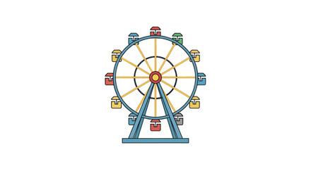 Colorful Ferris Wheel Illustration with Gondolas and Steel Structure. © Ika