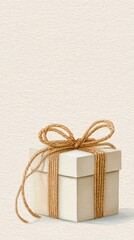 Gift box with natural twine bow, placed on a textured background, creating a warm and inviting atmosphere, perfect for celebrations and special occasions