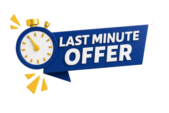 Last minute offer with clock and burst elements isolated on transparent background - Powered by Adobe