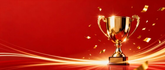 Golden trophy with red background