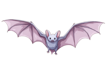 Colorful bat with outstretched wings flying in a clear background