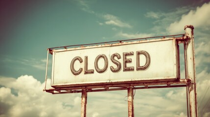 Vintage Closed Sign Against Cloudy Sky: Symbol of Business Closure, Economic Downturn, and Restriction