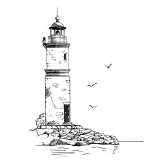 Lighthouse. Hand drawn sketch vector. Ancient architecture
