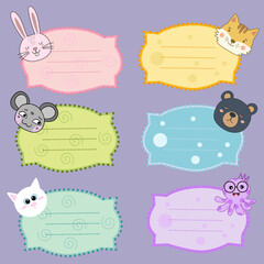 Playful Cartoon Creatures Peeking from Colorful Labels Vector