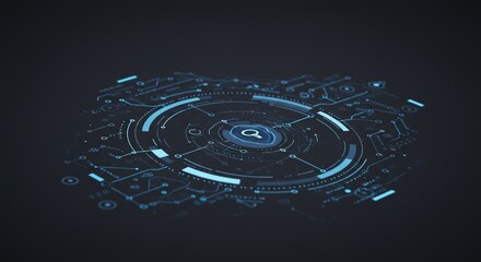 Futuristic digital interface with glowing blue circuit board and search icon