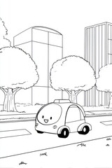 Cute car drawing cityscape