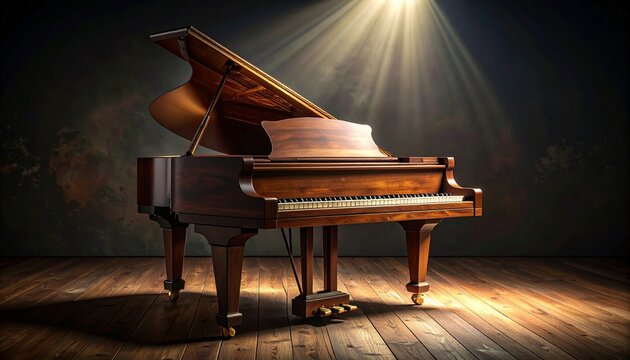 An isolated black grand piano is a classic musical instrument perfect for a concert stage, playing classical or jazz music - Powered by Adobe