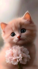 Peach Kitten With Pink Flowers