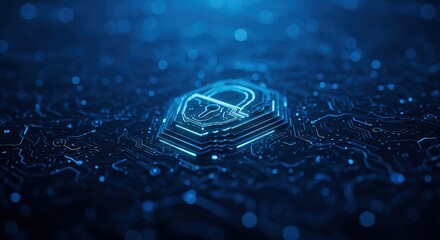 Digital padlock glowing on futuristic circuit board symbolizing robust cybersecurity and data protection