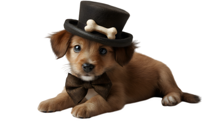 Dapper Puppy with Top Hat, isolated on transparent background