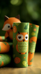 Close Up Of Orange And Green Animal Print Gift Wrap