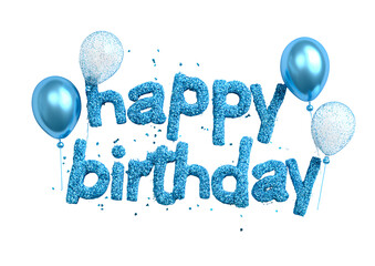 Elegant Blue Happy Birthday 3D Text with Balloons Decoration