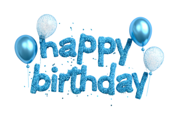 Elegant Blue Happy Birthday 3D Text with Balloons Decoration