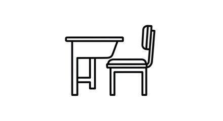 Simple Line Drawing of a School Desk and Chair.