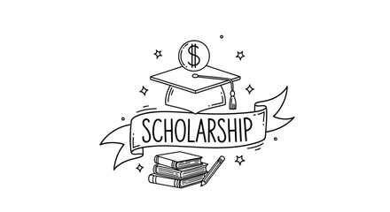 Scholarship Concept with Graduation Cap Books and Dollar Sign.
