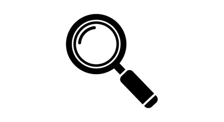 Black Silhouette of a Magnifying Glass with a Round Lens and Handle.