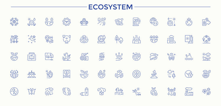 Ecosystem modern line icon set. Modern thin line style icons. Featuring forest, energy, environmental, green, environment, ecosystem. Signs for web and mobile app. Earth icon set.