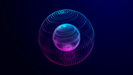 Abstract technology sphere with connecting dots, lines and triangles. Digital abstract network structure. 3D rendering.