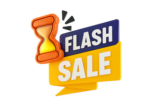 3d hourglass and flash sale banner with text isolated on transparent background - Powered by Adobe