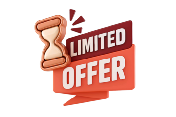 3d illustration of a limited offer banner with an hourglass symbol isolated on transparent background