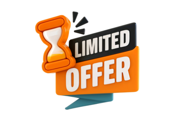 3d illustration of a limited offer hourglass symbol with text isolated on transparent background