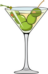 Minimalist Vector Martini Glass with Green Olives – Classic Cocktail