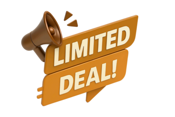 Retro megaphone announcing a limited deal with bold orange text on a transparent background isolated on transparent background