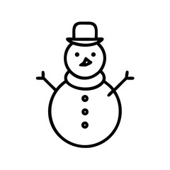 Snowman icon, a winter holiday symbol with top hat and scarf. Black outline graphic for Christmas, New Year design. Vector illustration of a festive character