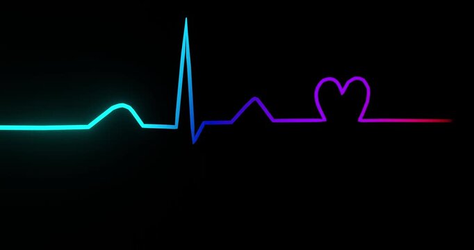 Anima&ccedil;&atilde;o 4K de linha de ECG que se transforma em um cora&ccedil;&atilde;o luminoso sobre fundo escuro, em loop cont&iacute;nuo. Visual minimalista e moderno com espa&ccedil;o para texto