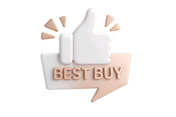 3d illustration of a white thumbs up symbol with best buy text on a peach speech bubble isolated on transparent background