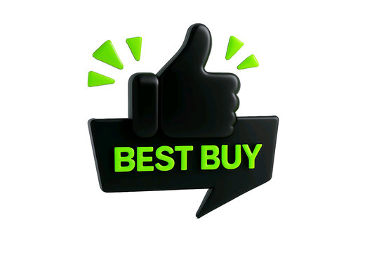 Glowing neon green thumbs up icon with best buy text isolated on transparent background - Powered by Adobe